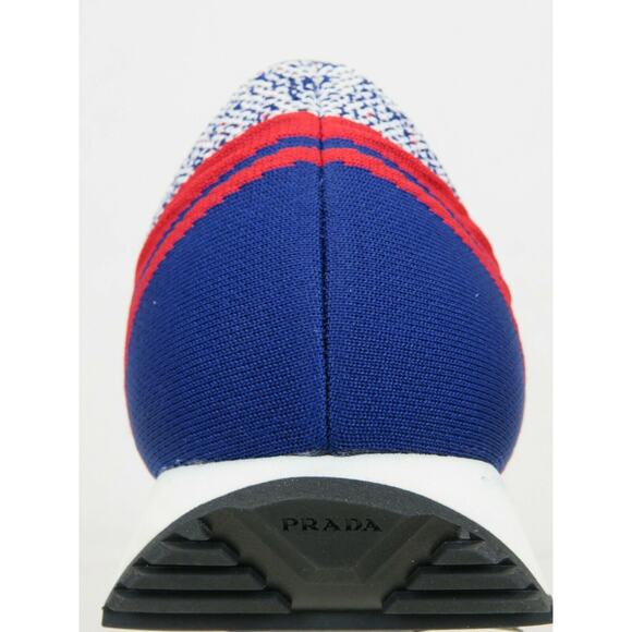 NIB PRADA 2EG272 RED BLUE FABRIC TRAINERS KNIT LOGO LACE UP SNEAKERS 8 US 9 - Picture 9 of 12